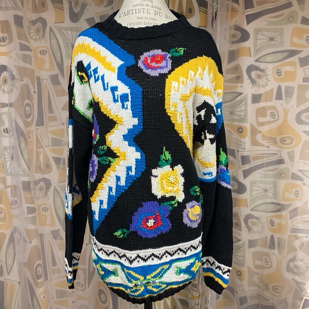 NORDSTROM Vintage Long Sleeve Crew Neck Knit  Embroidered Sweater